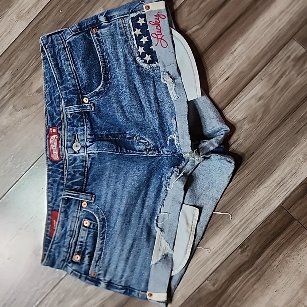 Lucky Brand Legend Low Rise Short American Flag Distressed Denim Shorts 10/30